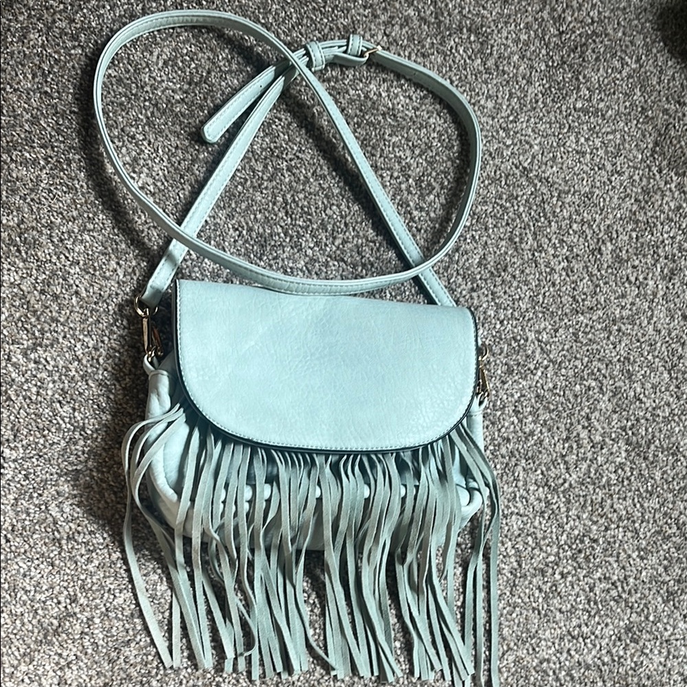 Light Blue Fringe Crossbody Bag - Light Blue